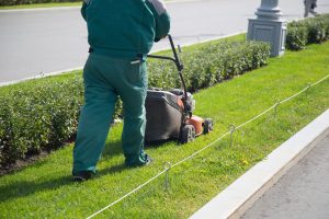 Man pushing lawn mower