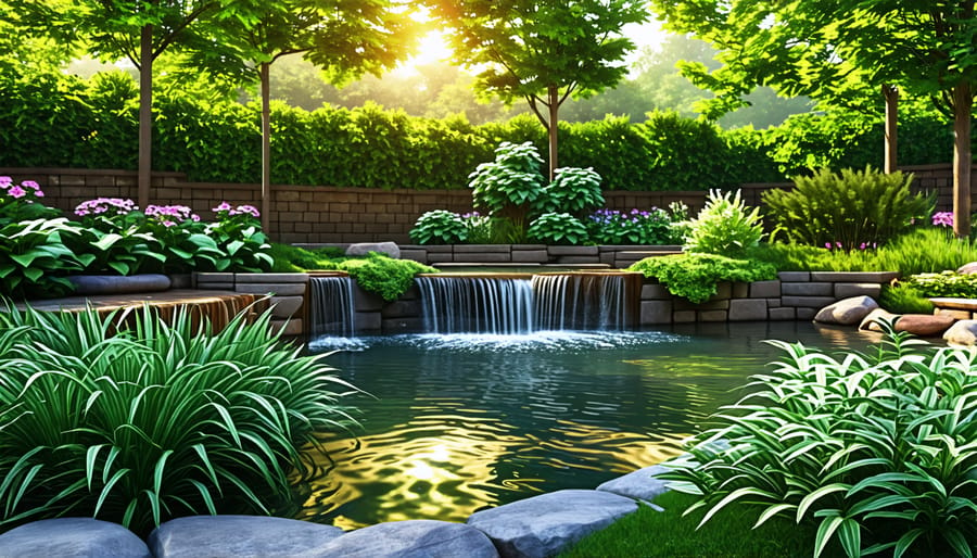 Scenic view of a well-designed combination pond in a botanical setting