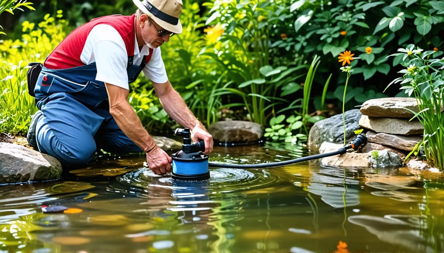 Demonstration of installing an external pond filter