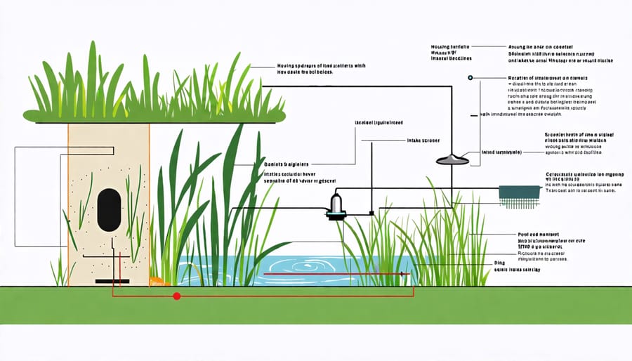 Labeled diagram of a pond pump's key components