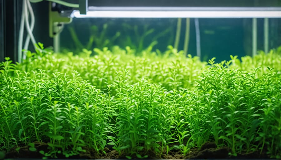 Healthy plants thriving in an aquaponics grow bed