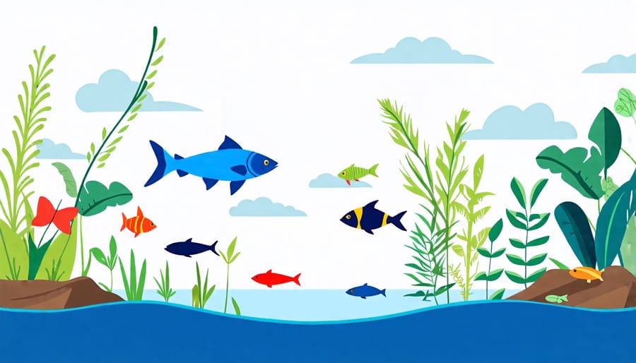 Diagram illustrating the effects of pond chemistry balance on fish and aquatic plant health