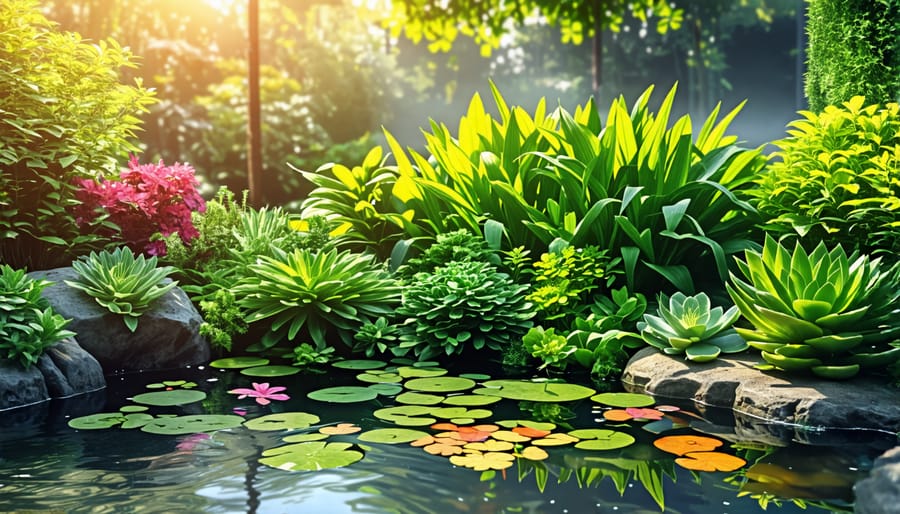 A showcase of different aquatic plants ideal for backyard pond environments