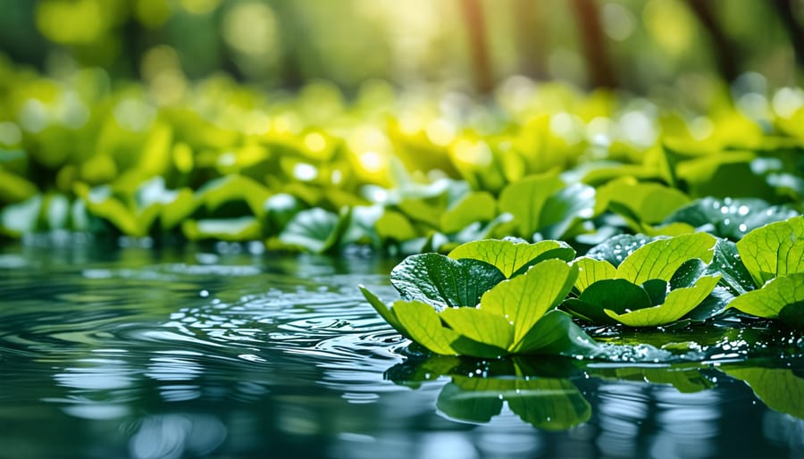 Aquatic plants thriving in a pond with clean, clear water