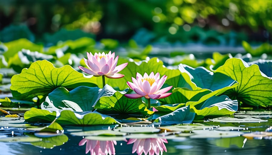 Aquatic plants contributing to natural pond aeration and maintaining a balanced ecosystem