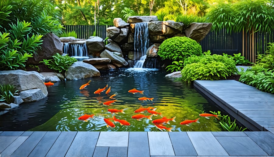 Example of a thriving goldfish breeding pond in a backyard