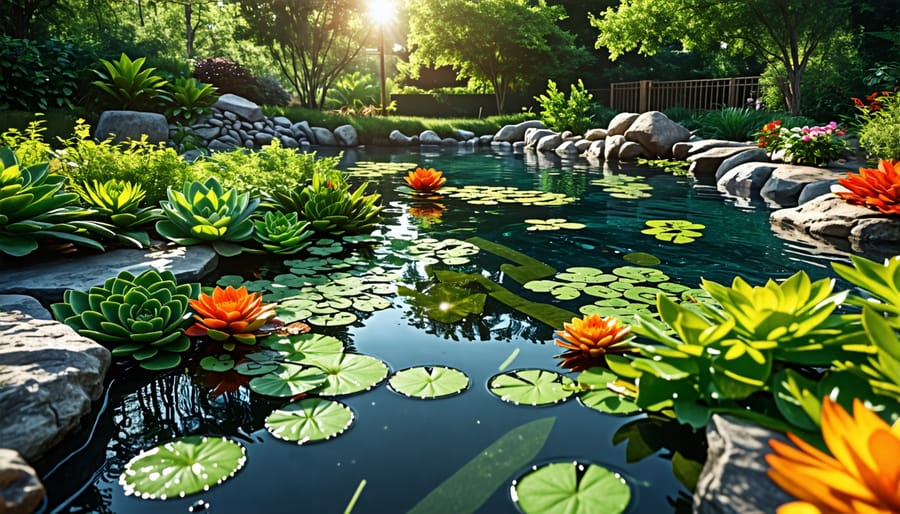 Pond filled with diverse aquatic plants supporting a balanced ecosystem