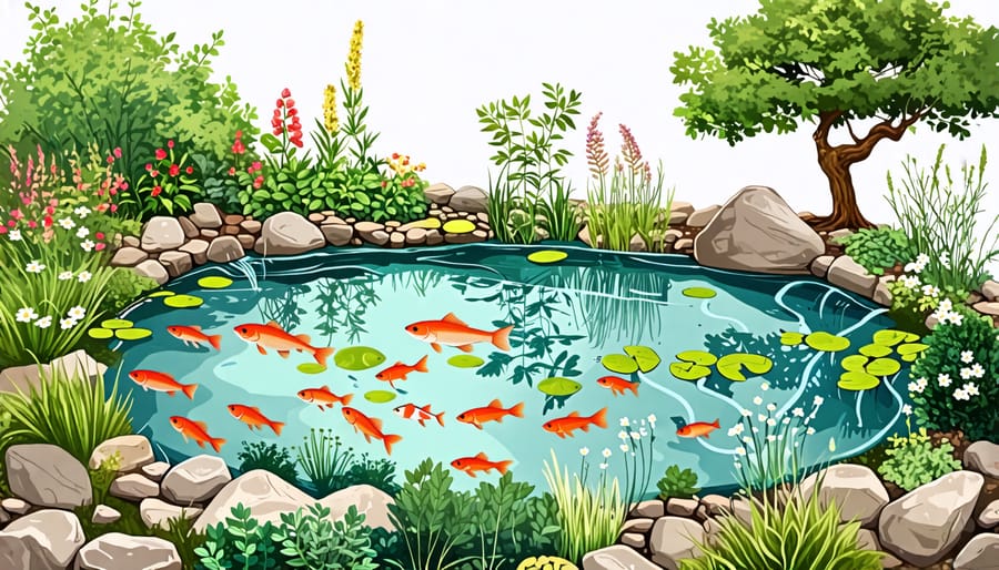 Visual guide showcasing the main steps in constructing an ecosystem pond