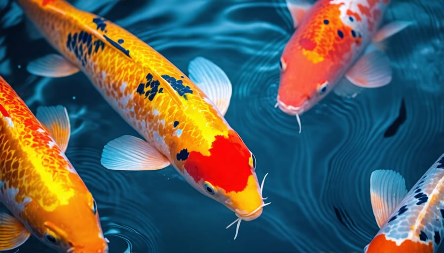 Detailed view of healthy and attractive koi varieties thriving in a well-designed pond environment