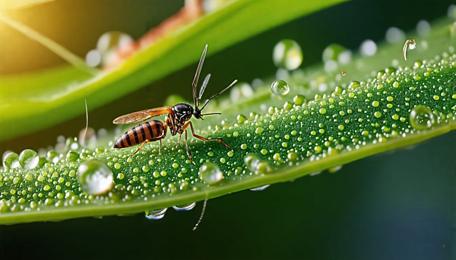 Common pond pests: aphids, snails, and mosquito larvae on water garden foliage