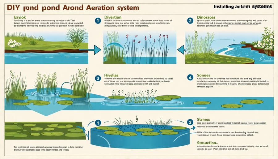 Infographic showing the step-by-step process of installing a DIY pond aeration system