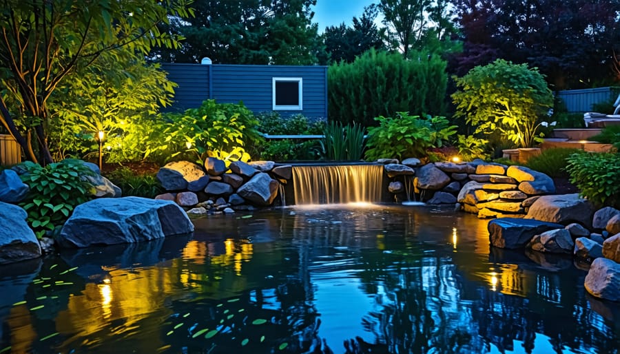 Instructions for DIY pond lighting installation with tools and materials laid out