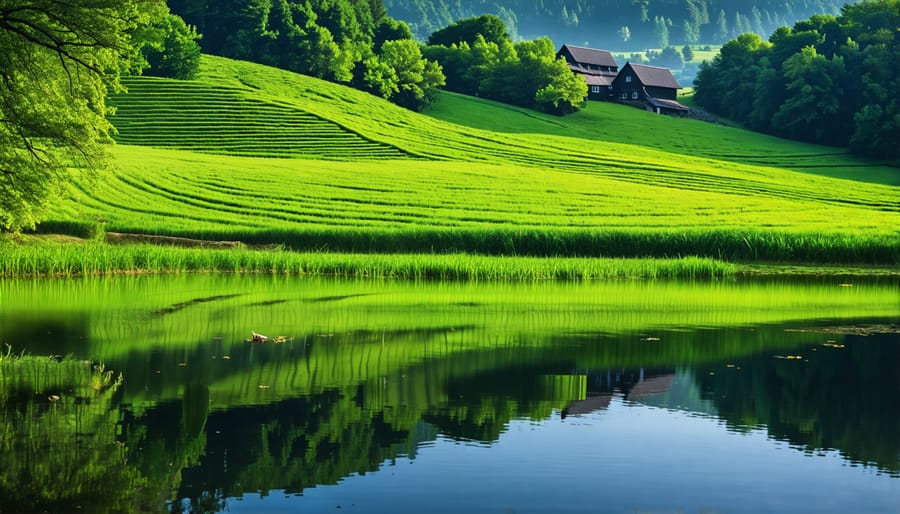 A farm pond set in a green landscape