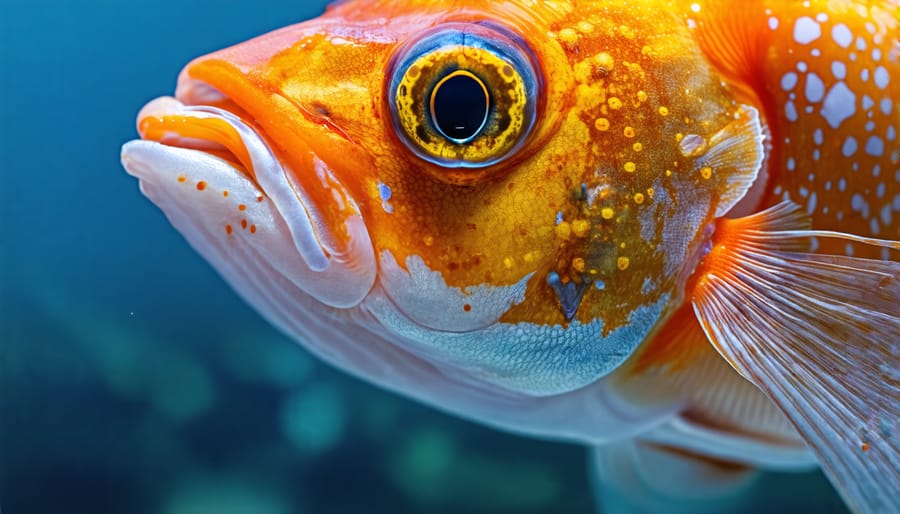 Fish infected with fungal disease showing white patches on skin