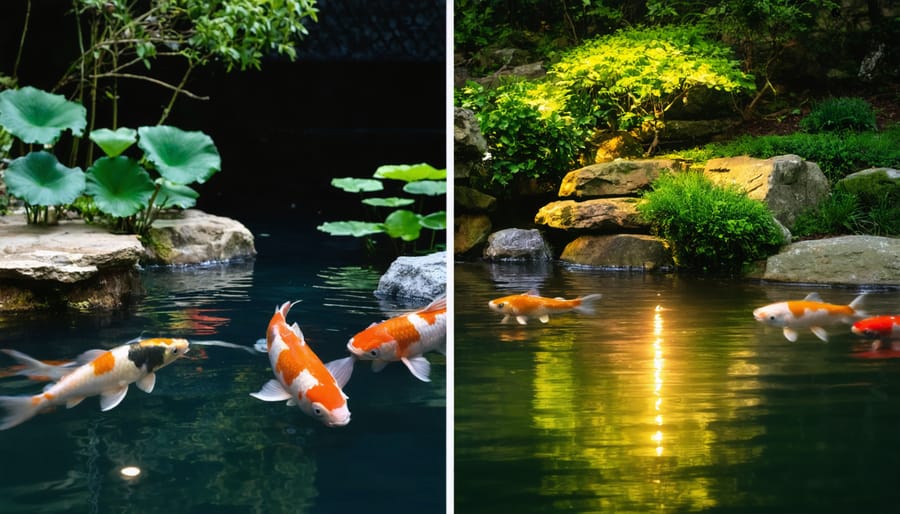 Comparison of koi pond lighting using halogen vs LED lights