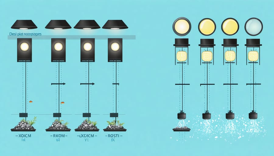 Instructional diagram of strategic koi pond lighting placement