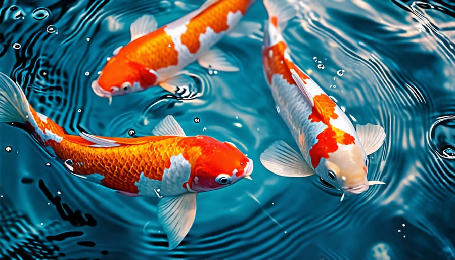 Healthy koi fish in a pond with optimal water temperature