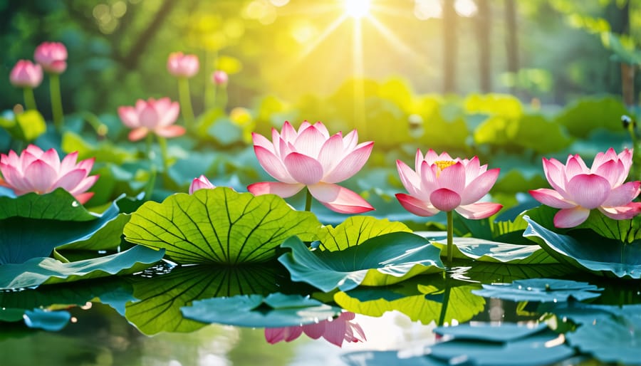 Stunning lotus plants thriving in a peaceful pond environment