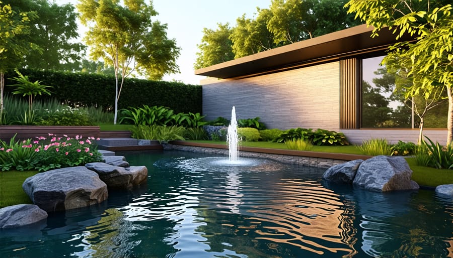 Modern small pond with sleek design and a minimalist fountain