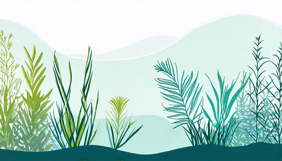 Diagram showing how ocean plants acquire nutrients using unique root systems and symbiotic relationships