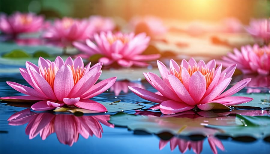 Beautiful water lilies blooming in a serene pond