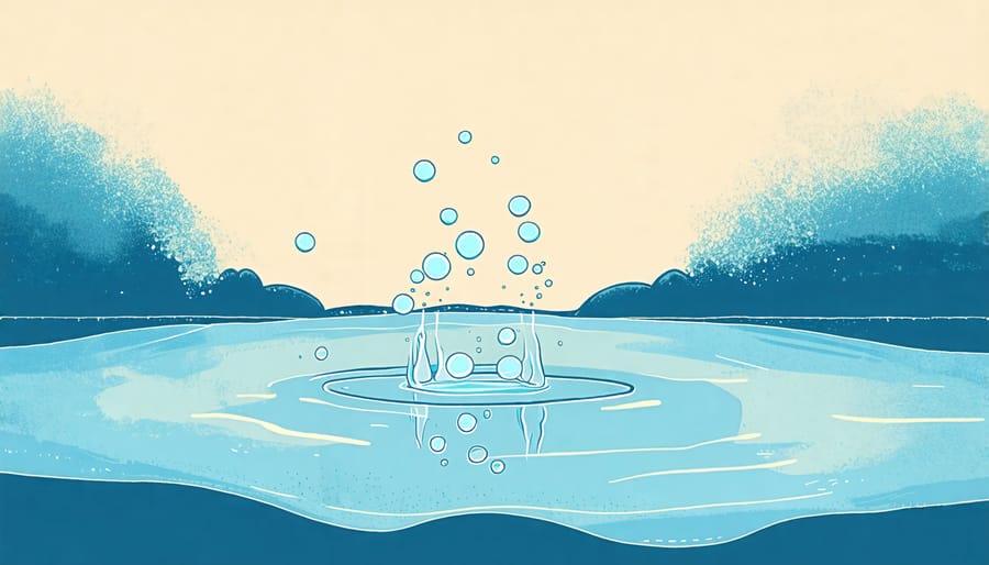 Pond aeration illustration showing bubbles rising from the bottom