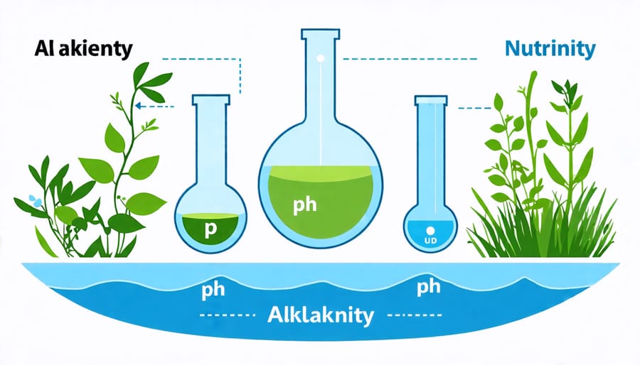 Illustrative diagram showing the interaction of pH, alkalinity, and nutrients in pond chemistry