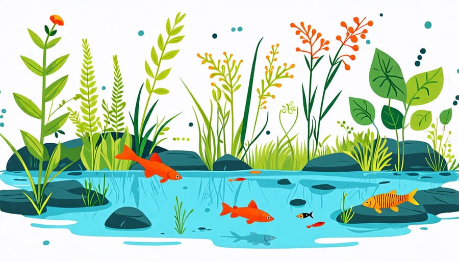 Diagram of pond ecosystem components and their interactions