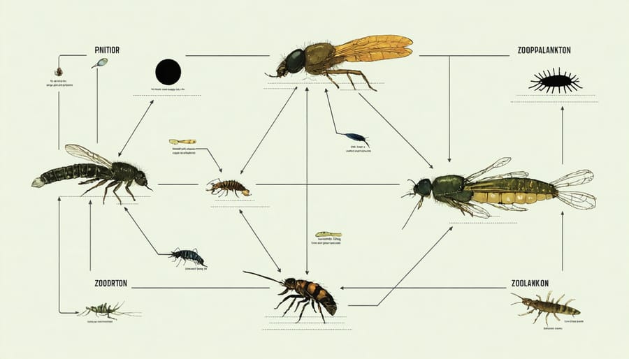 Diagram showing zooplankton's role in the pond food chain