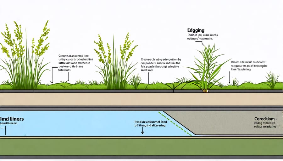 Diagram illustrating pond liner installation and edging options