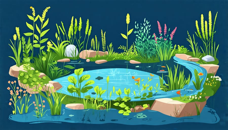 Diagram of the nitrogen cycle in a pond ecosystem