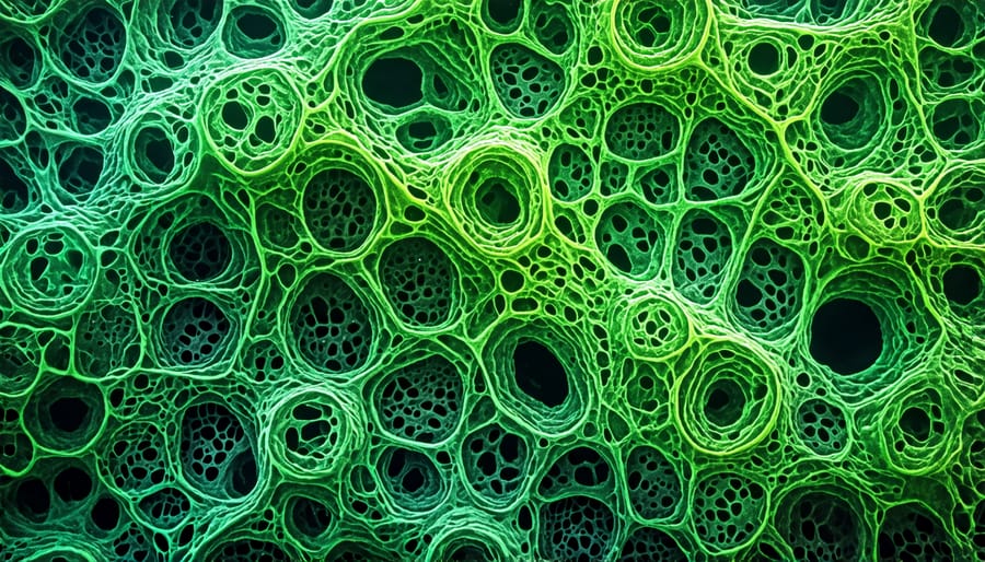 Closeup of phytoplankton and algae, the primary producers in a pond ecosystem