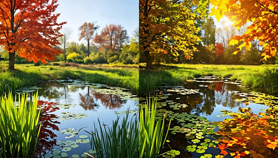 Comparison of a pond ecosystem in spring and fall seasons