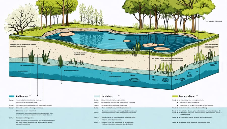 Illustration of pond zones: littoral, open water, and bottom