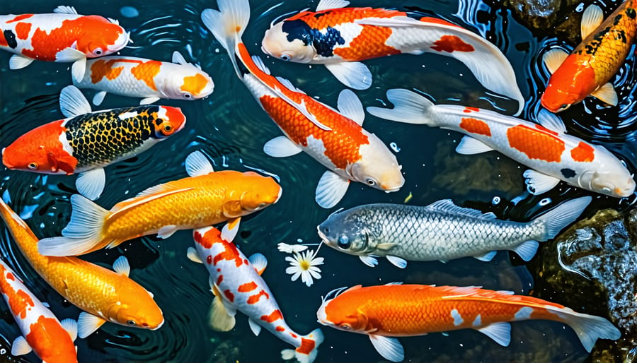 Variety of common pond fish species suited for outdoor water gardens