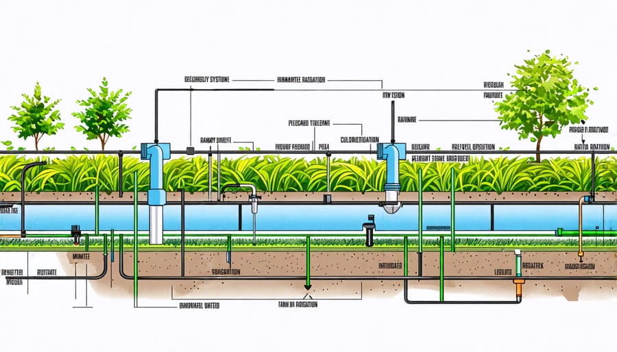 Schematic representation of a rainwater garden irrigation system's main components and their arrangement