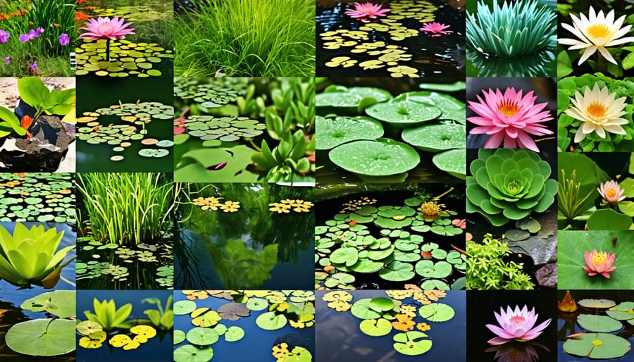 Collection of recommended pond plants for a balanced ecosystem