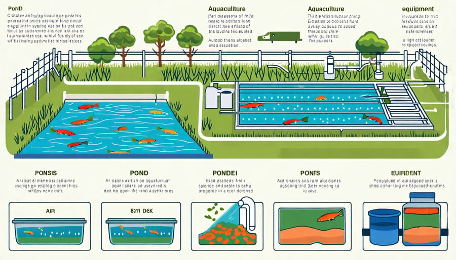 Step-by-step visual guide to setting up an integrated aquaculture system highlighting key elements