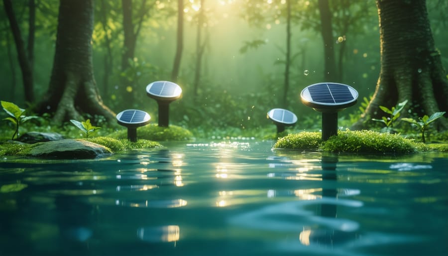 Mesmerizing effect of submersible solar lights beneath the water's surface