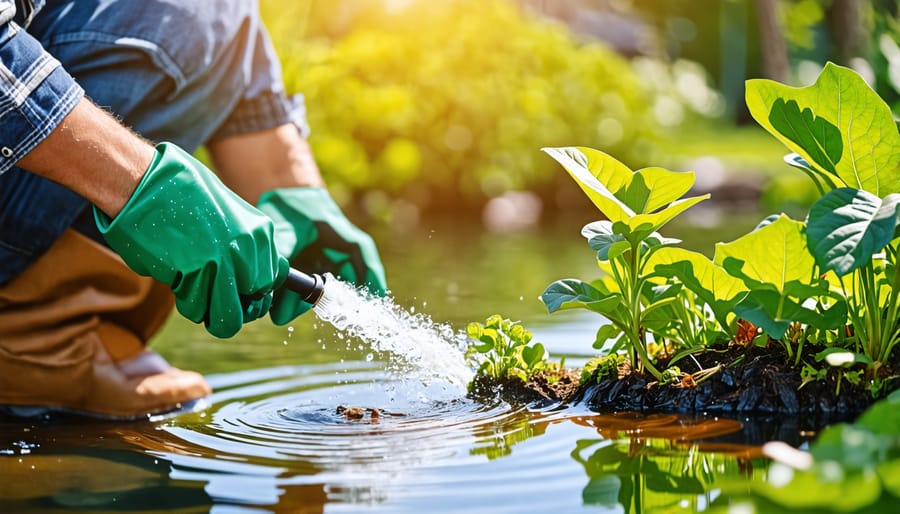 Demonstration of judicious and targeted pesticide application in a water garden setting