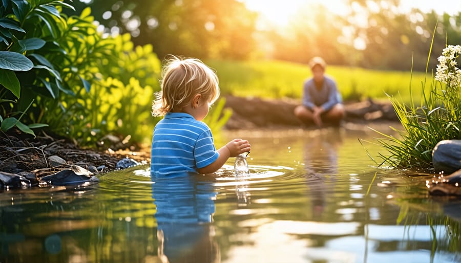 An adult teaching a child about important pond safety rules and guidelines