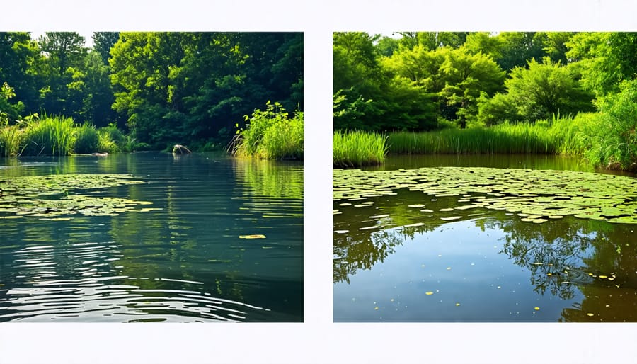 Two water samples showing the difference between turbid and clear pond water