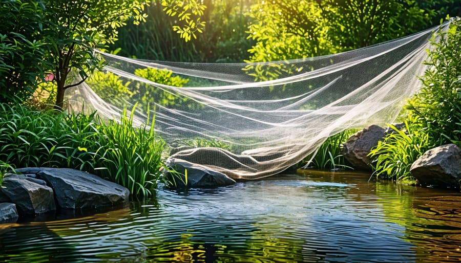 Water garden with fine mesh netting as a physical barrier against insects