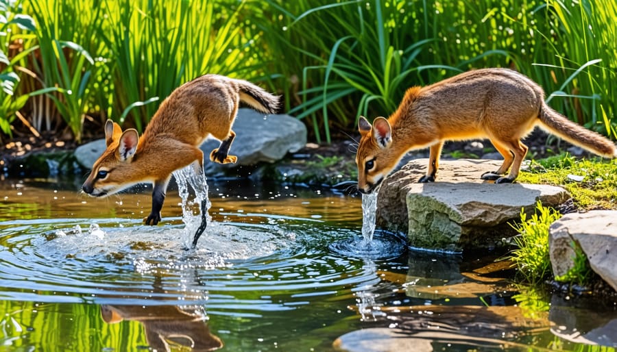 Wildlife Water Guzzler attracting animals to drink at a backyard pond