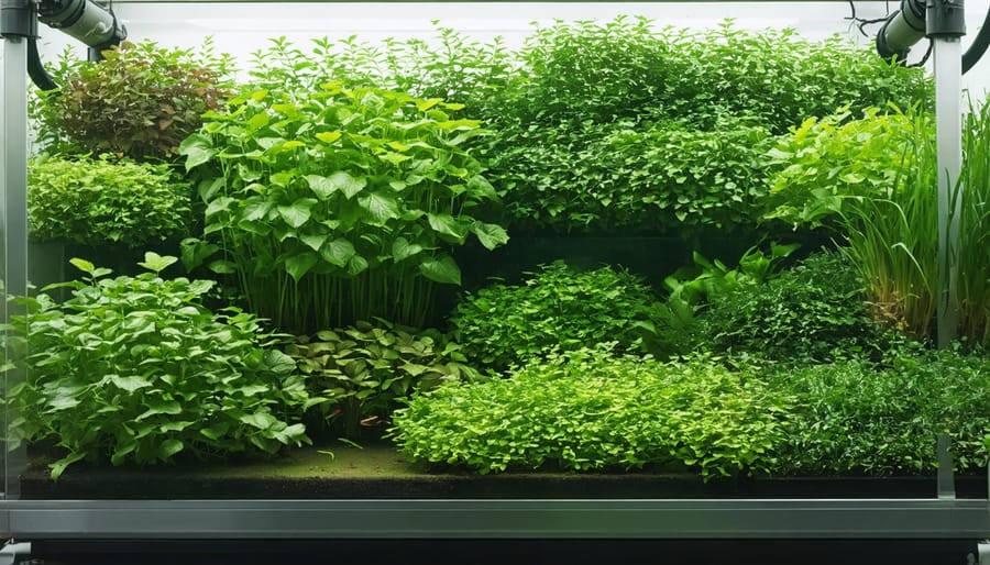 Healthy plants thriving in a sustainable aquaponics grow bed