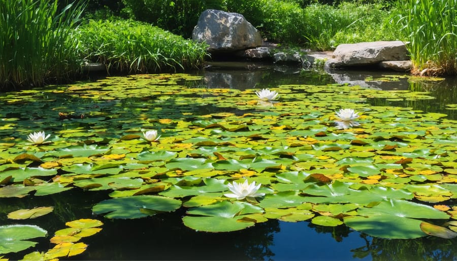 Colorful pond showcasing various aquatic plant species for biodiversity