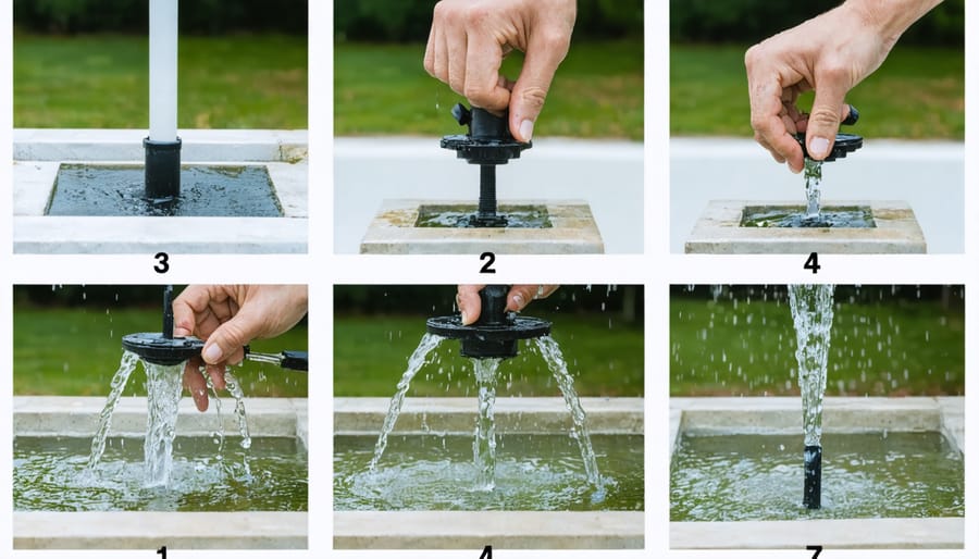 Sequence of images showing the process of taking apart and cleaning a fountain pump