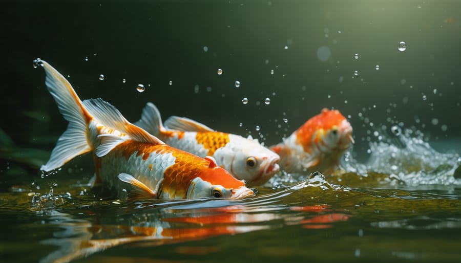 Koi fish showing signs of stress and poor water quality