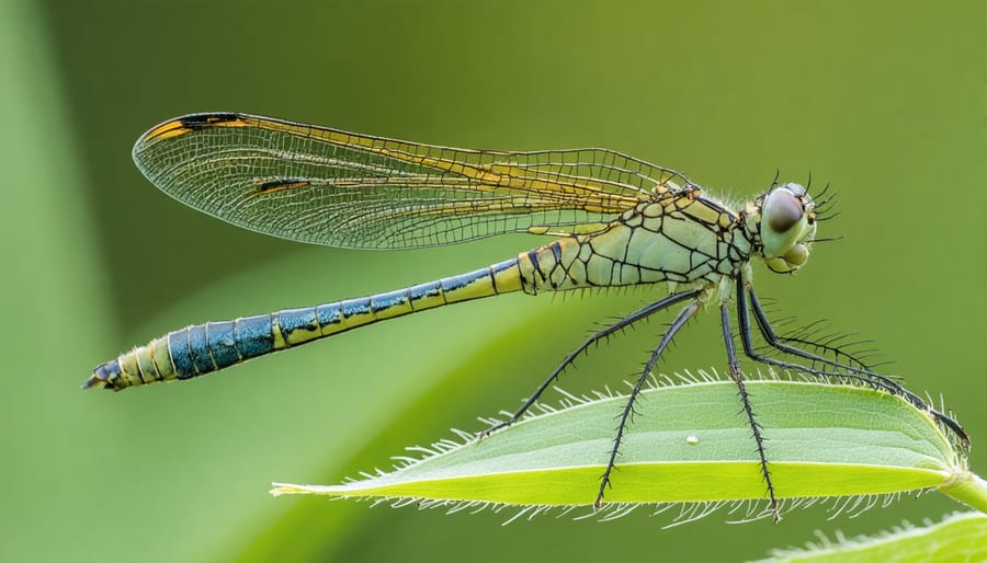 Dragonfly resting on a plant in a wildlife pond, symbolizing the biodiversity supported by the pond