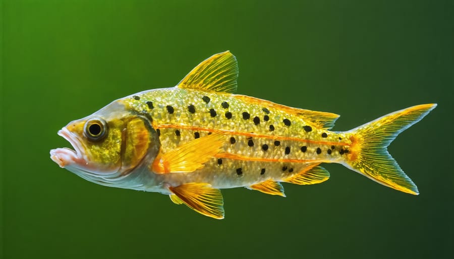 Fish infected with ich parasites, which resemble white spots